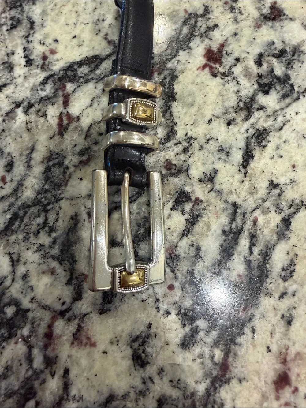Brighton Black Leather Kids Belt with Silver Buckle and Gold Accents